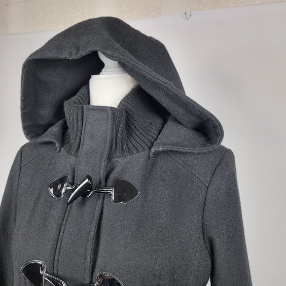 GUESS Wool Jacket S  Black Long Sleeve Zip/Toggle/Snap Closure Removable Hood - Picture 2 of 10